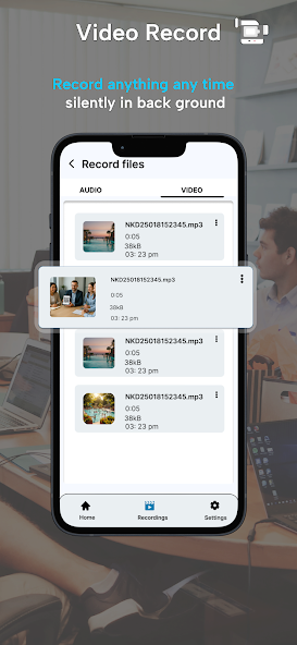NKD Background Video Recorder media file manager panel showcasing secure video vault contents